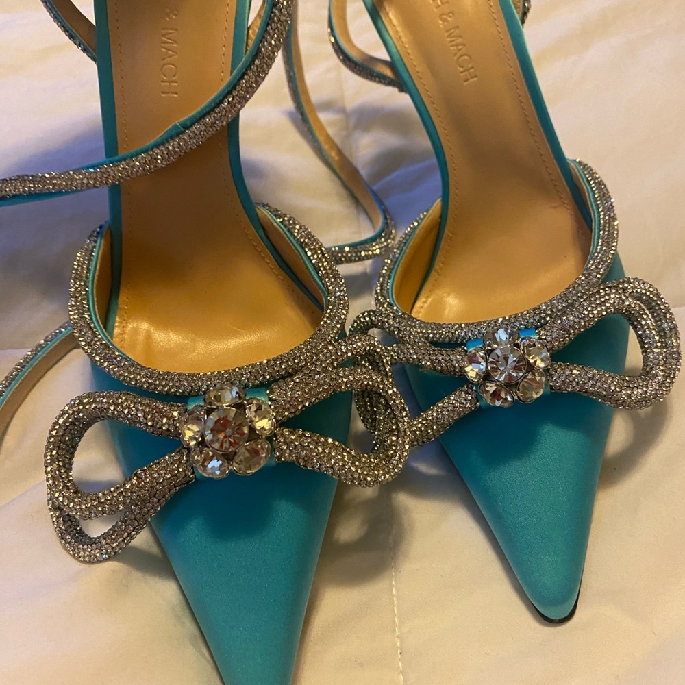Mach & Mach Blue Heels with Silver Bow